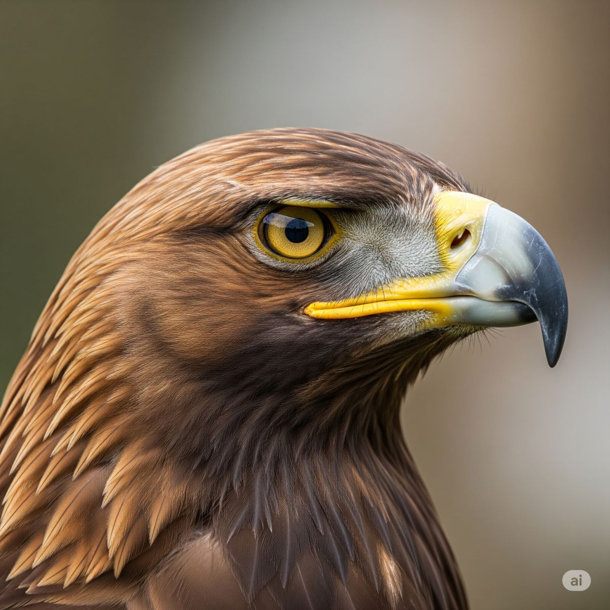 Ilustración — perfil de águila real con ojo dorado, cere amarillo y pico negro